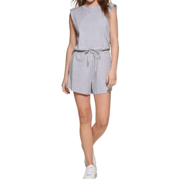 Calvin Klein cotton romper short sleeve drawstring waist grey women’s XL NWT - Picture 1 of 8